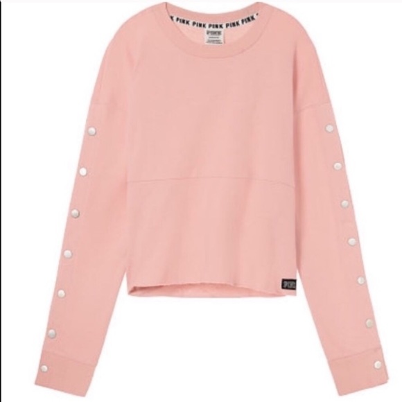 VS Pink Snap Sleeve Boyfriend Crop Sweatshirt: Blush Pink - Picture 3 of 8